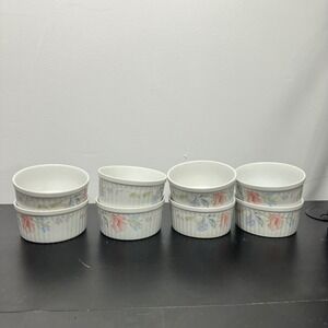 America Limoges Flowers Fine Porcelain Ramekins Microwave Oven Safe Set‎ of 8